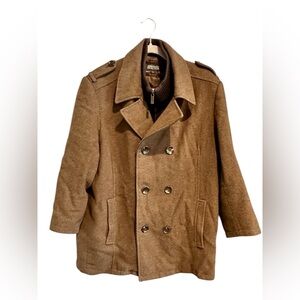 Kenneth Cole Reaction brown wool double breasted bib pea winter warm coat